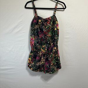 PINK Floral Romper Adjustable Straps Drawstring Waist Pockets 100% Cotton Size S